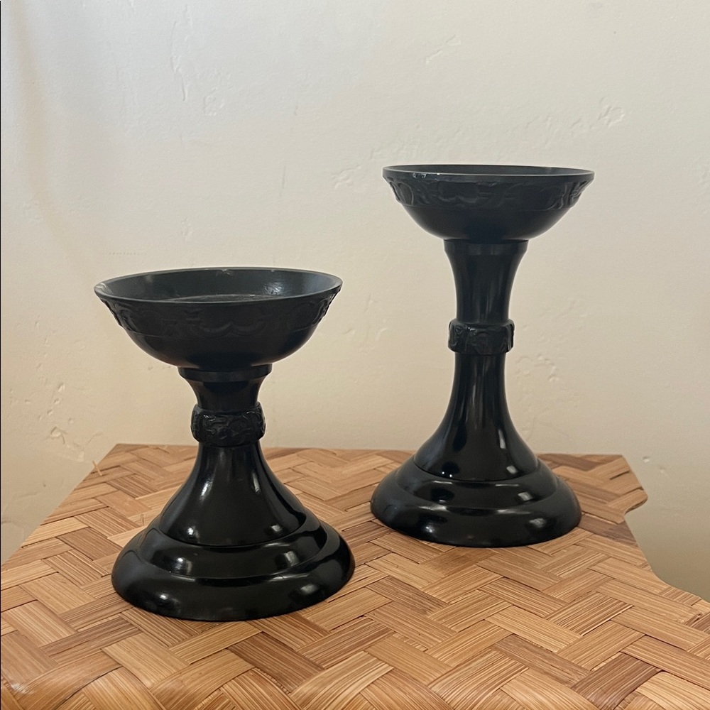 Pottery Barn Elegant Black Candle Holders
